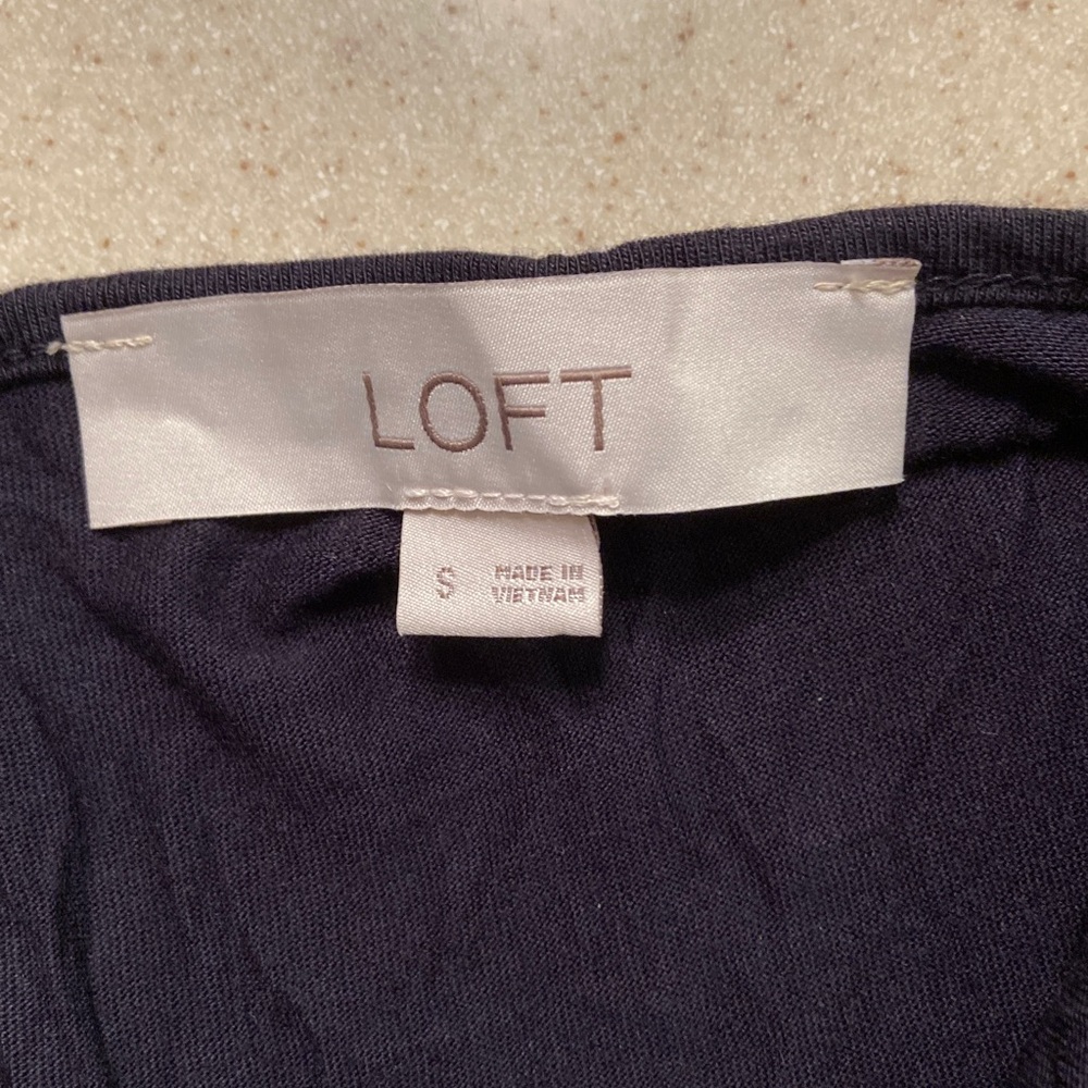 LOFT Dark Blue Blouse with Sheer Sparkly Dot Sleeve Women Size Small - Picture 9 of 11